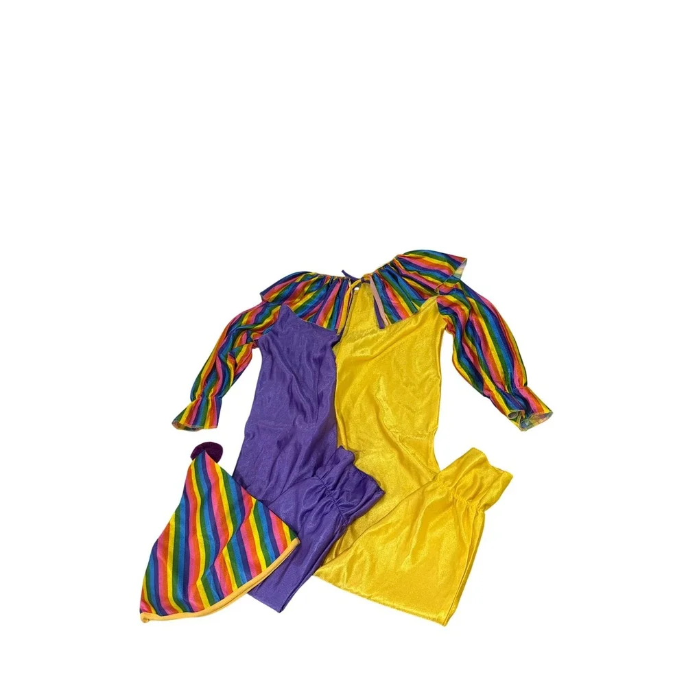 Paper Magic Group Kids Clown Costume Small Yellow Purple Rainbow Stripe with Hat